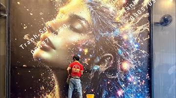 Thi Công Tranh 3D Dán Tường Cô Gái Trừu Tượng Khổ Lớn Cho Quán Nhậu.
