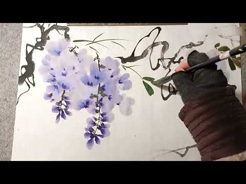 Chinese Watercolor painting of Wisteria