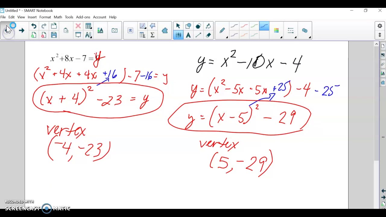 Complete the Square, Vertex Form, Part 2 - YouTube