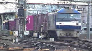貨物と227系A61編成 山陽本線 下り 貨物列車 2073レ EF210-103号機 機関車 牽引 コンテナ貨物 21両編成 JR貨物 広島 2020.3.21 01669
