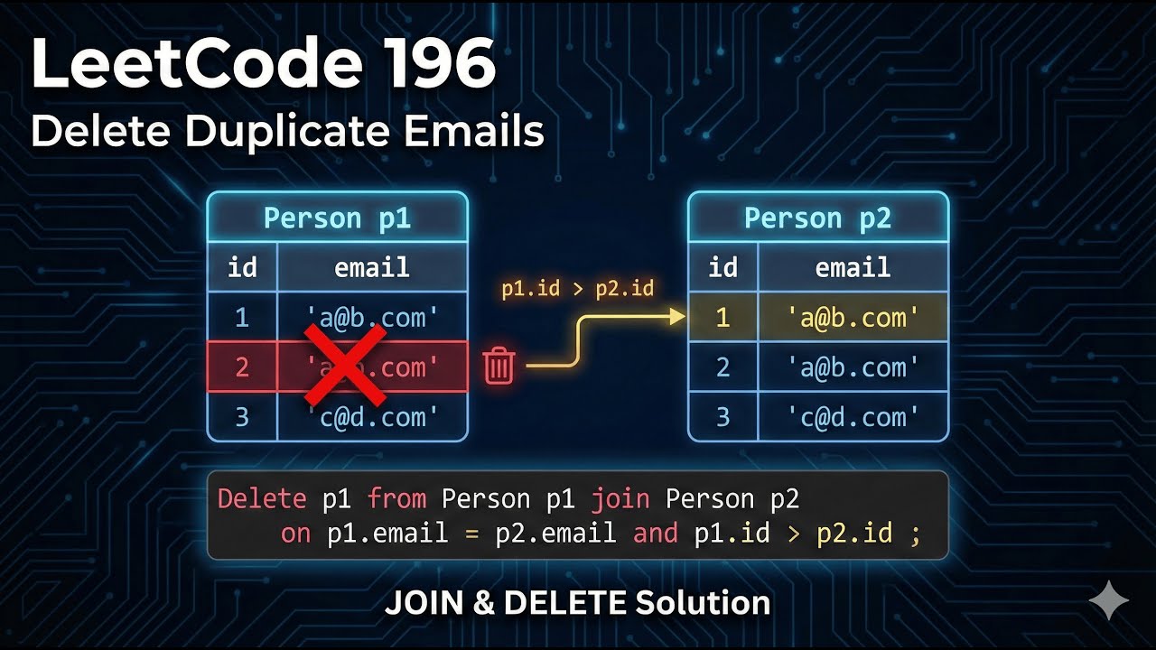 SQL Interview Question | Delete Duplicate Emails (LeetCode 196) | Easy Explanation