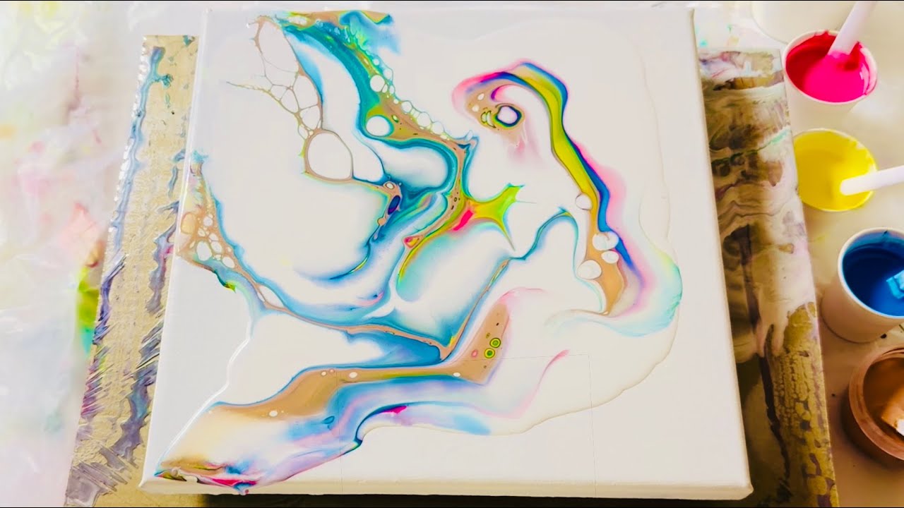Acrylic Pouring Technique | SPINNING Fluid Art X Palette Knife Swipe : Cells Experiment | Abstract