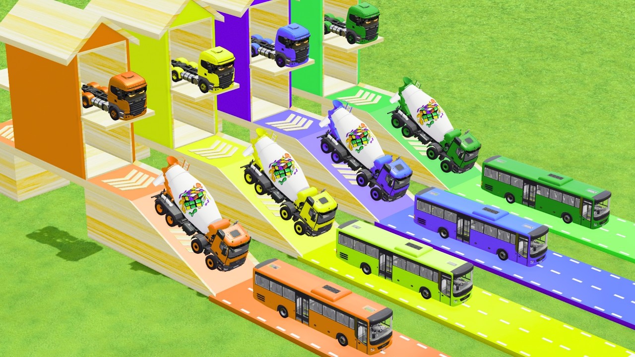 Garage with Colors - ALL MIXER TRUCK WITH DOUBLE FLATBED TRAILER TRUCK DAFF, MIXER SCANIA