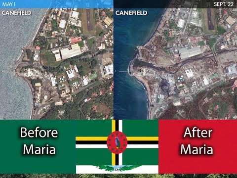 Hurricane Maria : before and after, Canefield , Dominica, damage , winds, floods, then and now