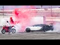 BUGATTI DRIFTING AROUND DUCATI BURNOUT! * EPIC STUNT *