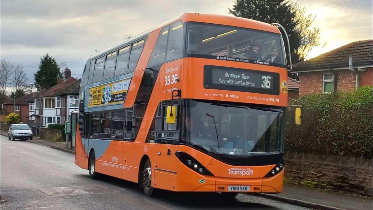 Nottingham City Transport YN22 BMO Bus route 36 passing Bramcote Lane