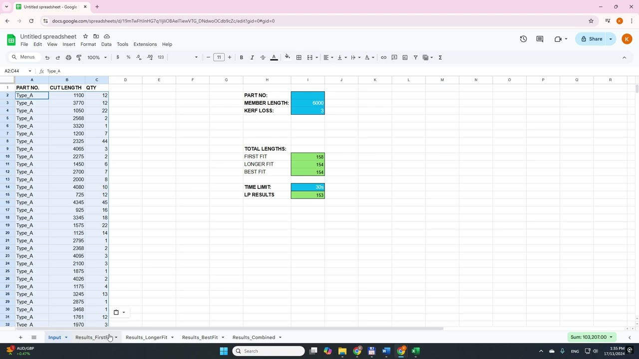 1D Cut Optimizer for Google Sheets™