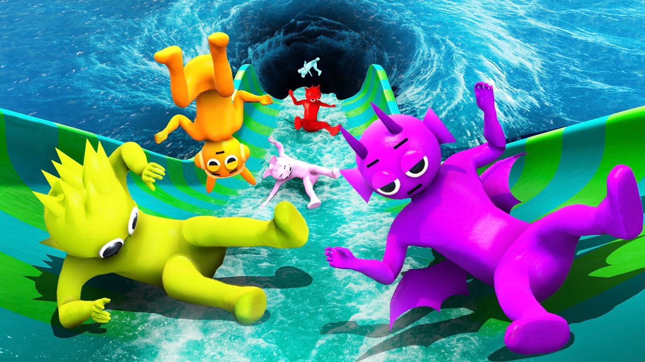 GTA 5 Incredibox Sprunki Crew Ultimate Waterslide Ragdolling into Huge Whirpool