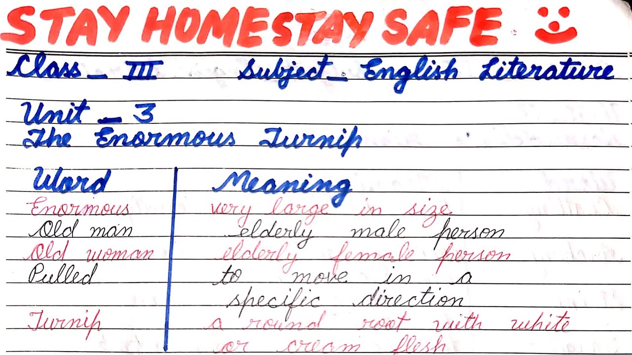English Class 3 Unit 3 (The Enormous Turnip) word meaning and question