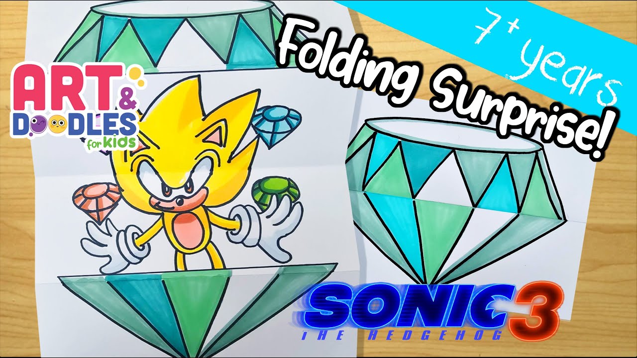 How to draw SONIC The Hedgehog 3 | FOLDING SURPRISE | Art and doodles for kids