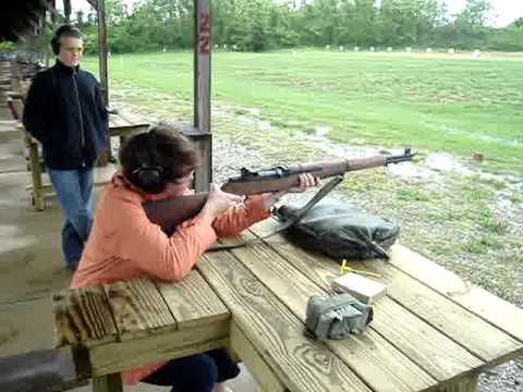 Emily's first time firing the M1 Garand