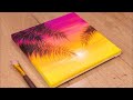 How to Draw Palm Tree Sunset | Easy Acrylic Painting Techniques | Painting for Beginners