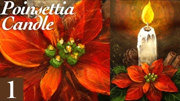 Poinsettia and Christmas candle painting  with acrylic part 1