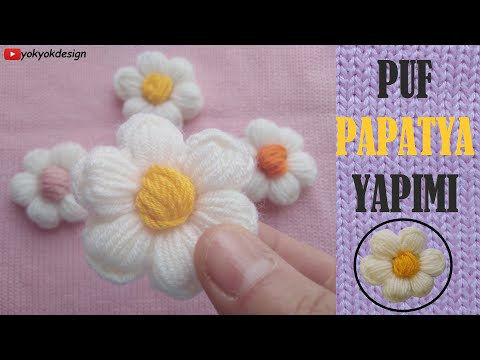 🌼Puf Papatya Yapımı🌼 - Tığ İşi Papatya Nasıl Yapılır - Crochet Puff Making Daisy