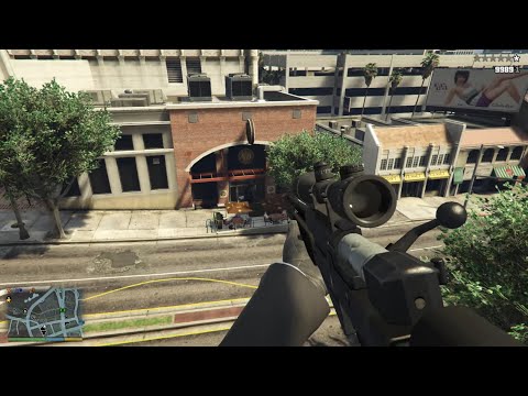GTA 5 - Sniper Attack on the Cartel at the Cafe + Ten Star Escape
