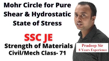 Mohr Circle for Pure Shear & Hydrostatic State of Stress in Hindi, SOM Civil Mechanical SSC JE- 71