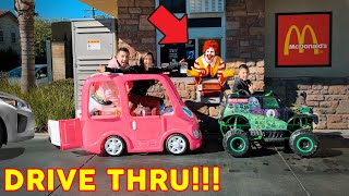 McDonalds Drive Thru In Our TOY CAR POWER WHEELS! | The Royalty Family screenshot 5