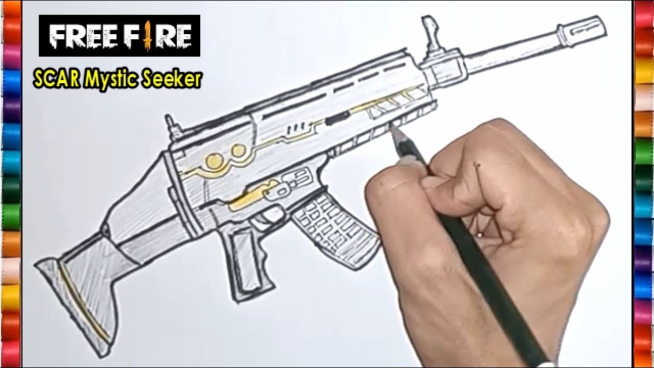 Cara Gambar Senjata SCAR Mystic Seeker Free Fire Drawing Scar Mystic Seeker FF YouTube