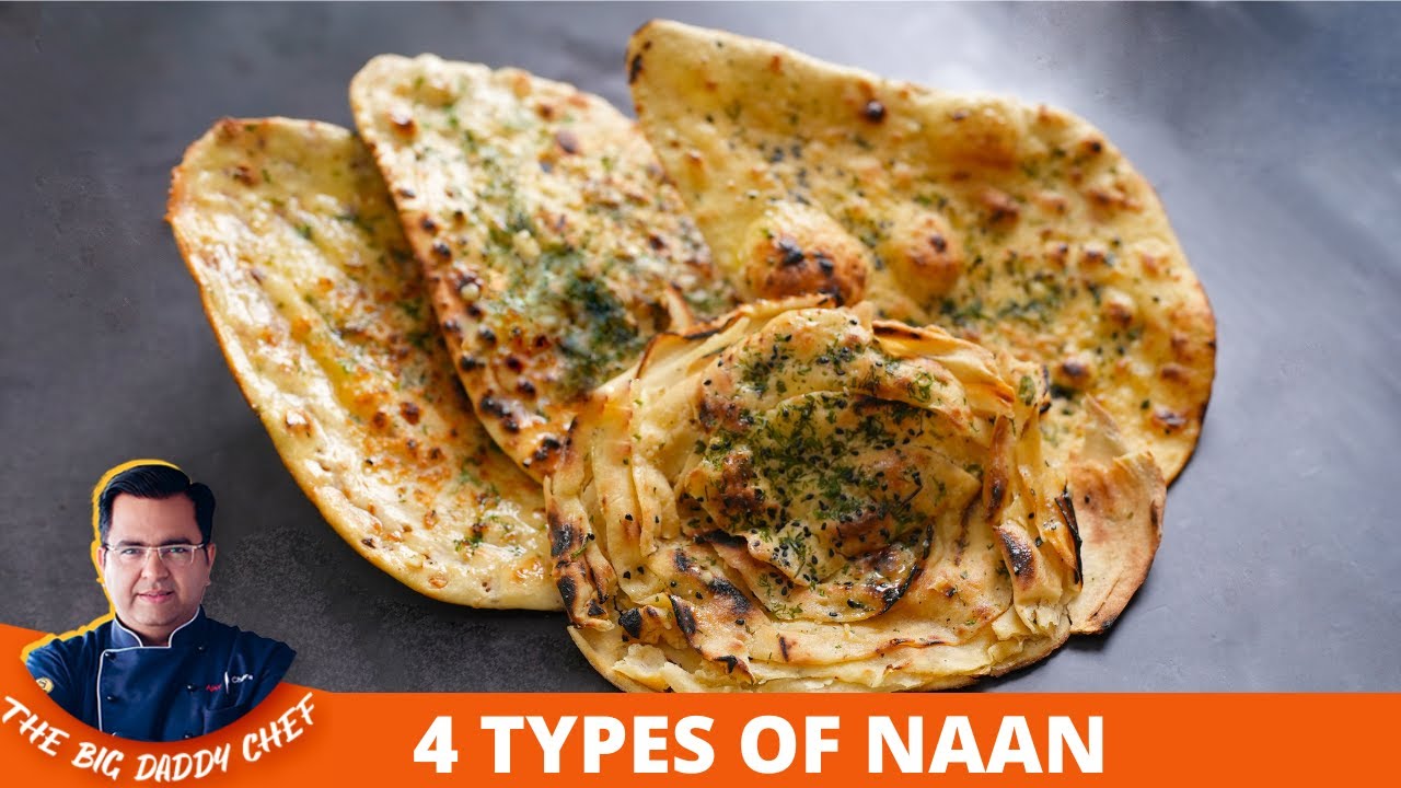 4 Types of Naan Recipe Garlic, Butter, Cheese & Plain Naan No Oven No