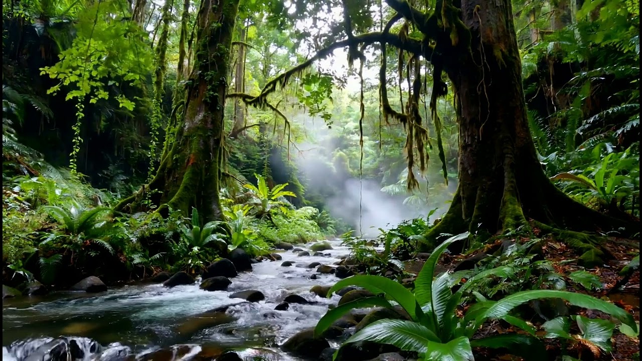 Relaxing Jungle Ambience | Rainforest Stream & Wildlife Sounds for Sleep