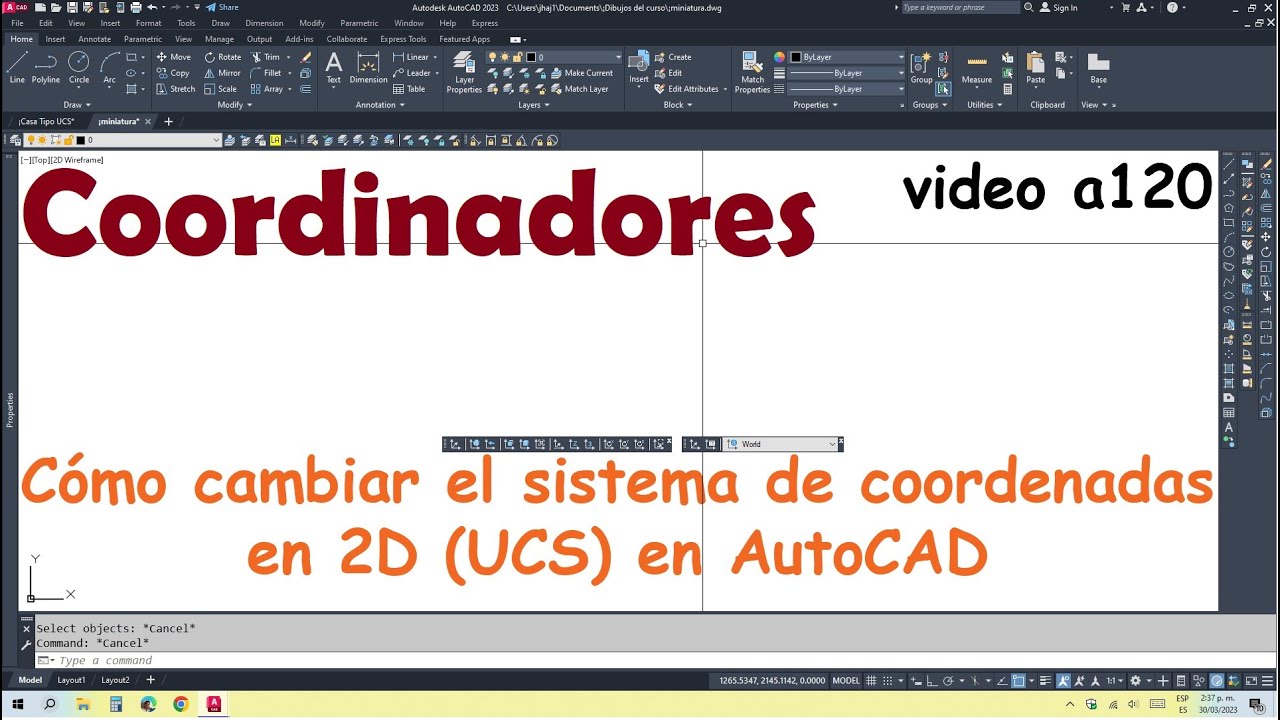 Cambiar sistema de coordenadas 2D (UCS) en AutoCAD - YouTube