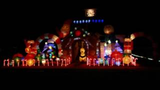 Christmas outdoor yard inflatable decorations All inflatables 20 foot santa and snowman 15 foot gingerbread house and candy cane arches. Two 12 foot nutcracker and several