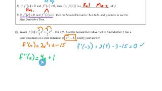Calc Applications of Differentiation: Second Derivative Test-Intro (Video 1)