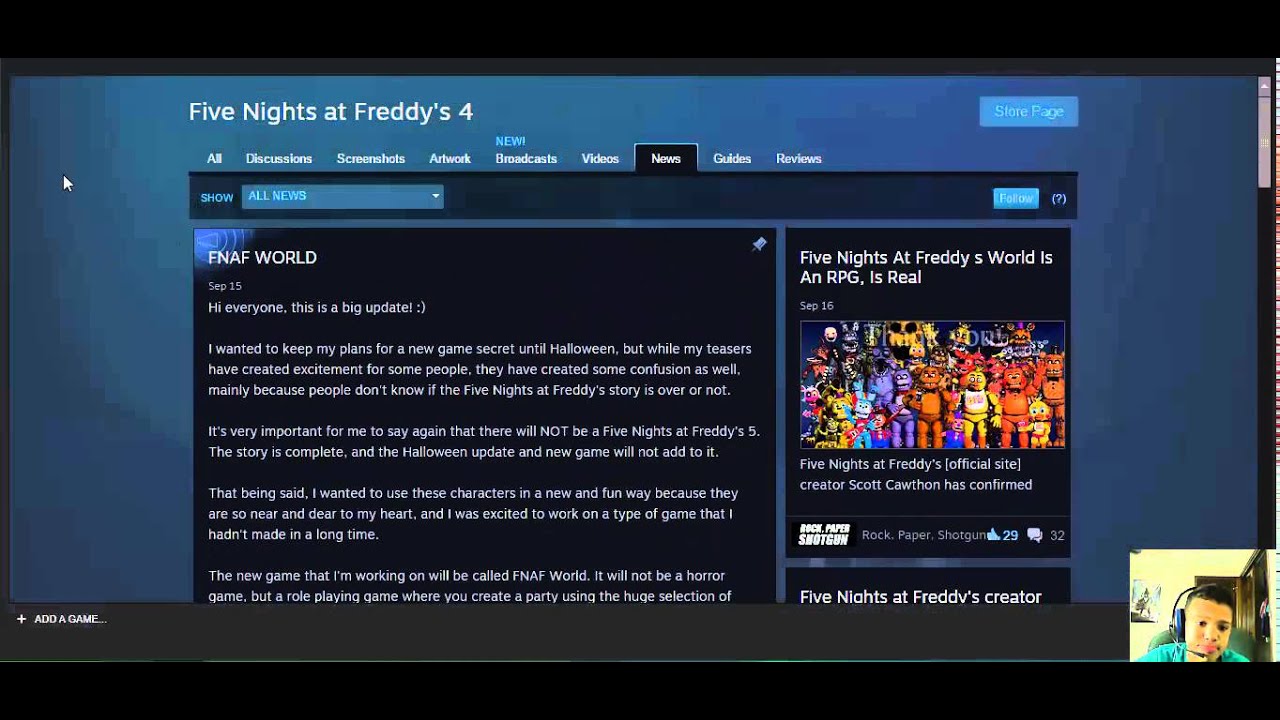 fnaf world on fnaf news on steam page youtube