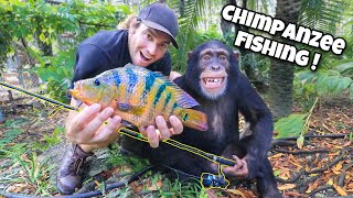 Teaching Baby Chimpanzee To Fish ! Can He Do It ?!
