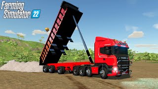 Farming Simulator 22 - SCANIA STREAMLINE Truck With Tipper Semitrailer Unloads Gravel