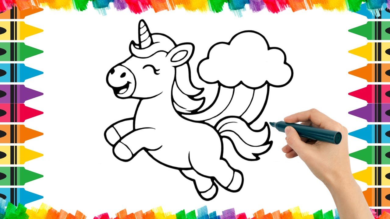 Как нарисовать милого единорога. Рисование, раскрашивание и рисование для детей и малышей. Детско...