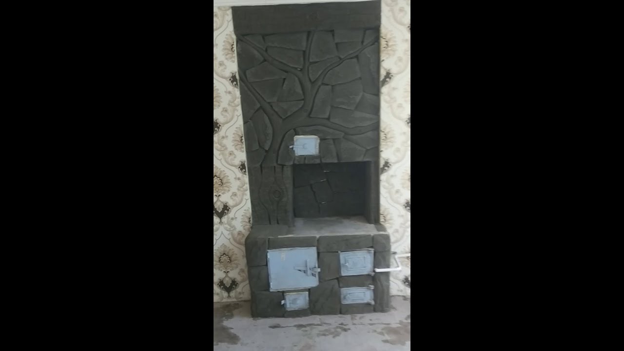 оформление печки декоративная штукатурка. мастер Улукбек. - YouTube