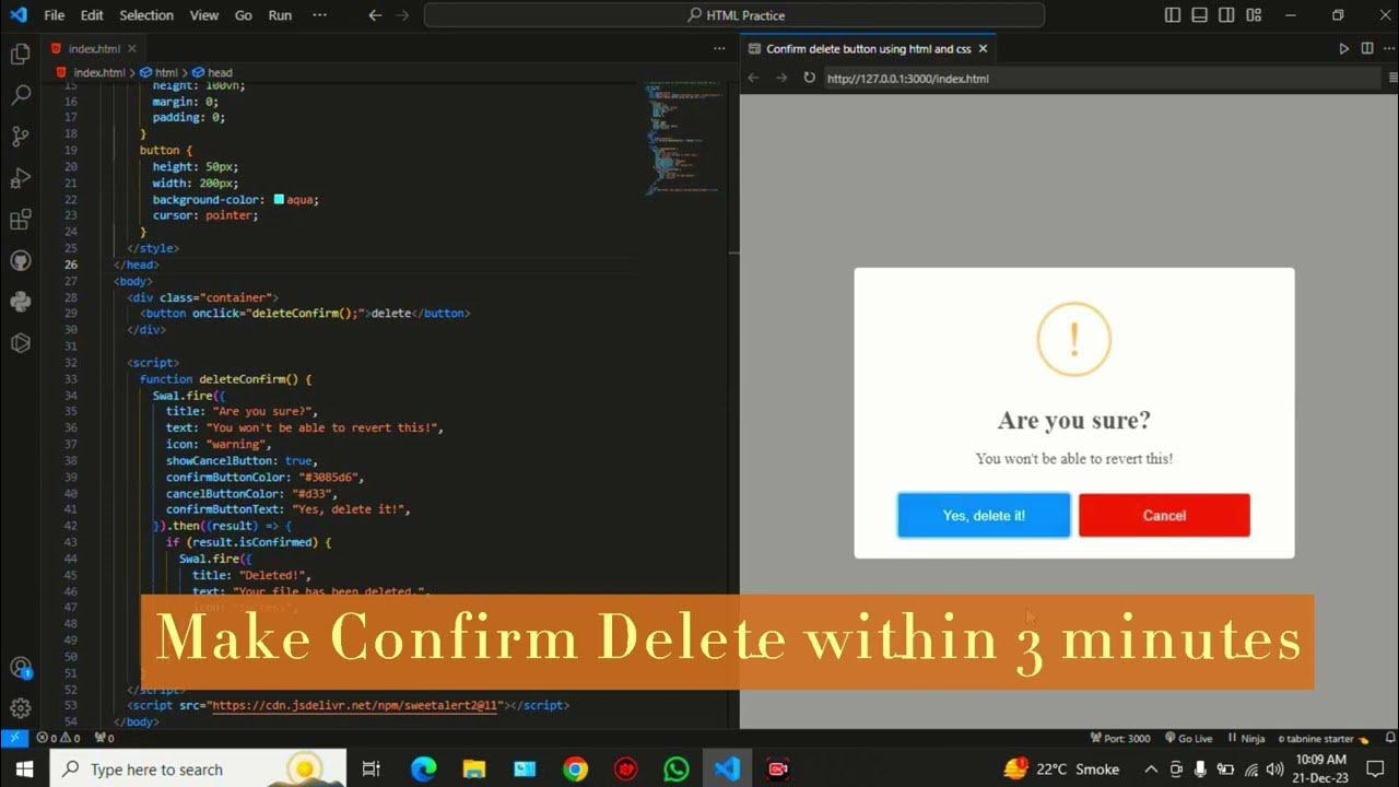 Simple way to make confirm delete button using HTML|CSS|Javascript # ...