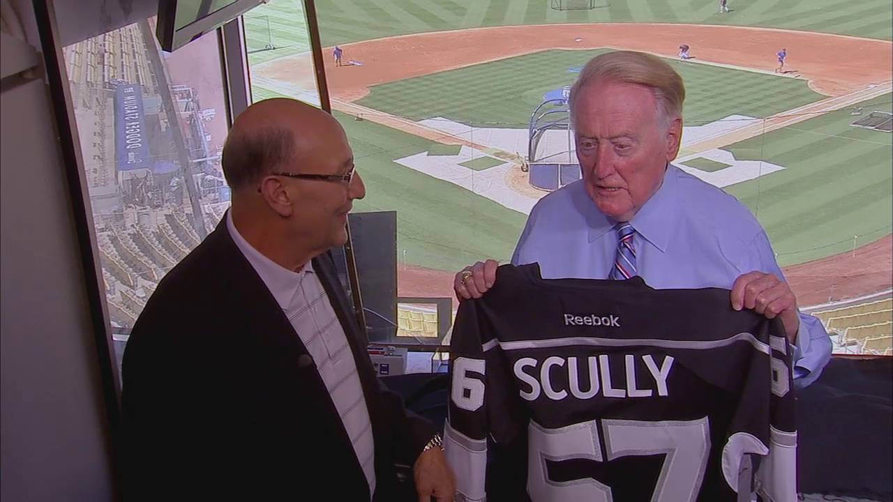 Bob Miller surprises Vin Scully at Dodger Stadium with a very special gift  