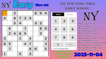 The New York Times Daily Sudoku 2025-11-04 Easy
