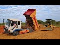 Update Land Fill Processing 5ton Dump Truck With Dozer Komatsu Pushing Soil Clear Land #Ep2367