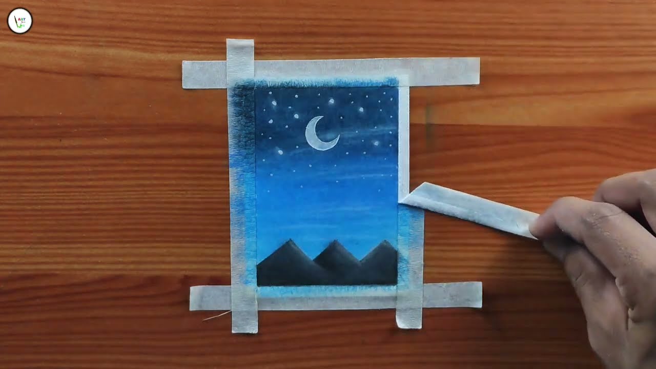 How To Draw a Moonlight Mountain Scenery Drawing for Beginners - Step by Step