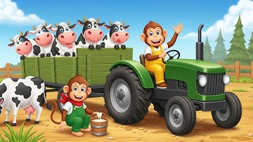 Monkey Farmer Fixes Tractor and Plows Beet Field - Farm Work | Funny Monkey Kids