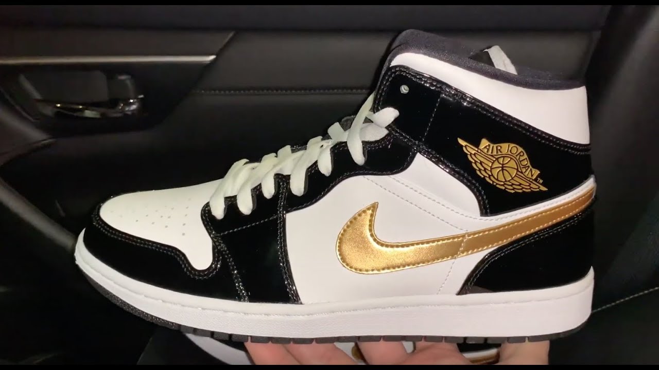 Air Jordan 1 Mid Patent Leather Black Gold sneaker YouTube