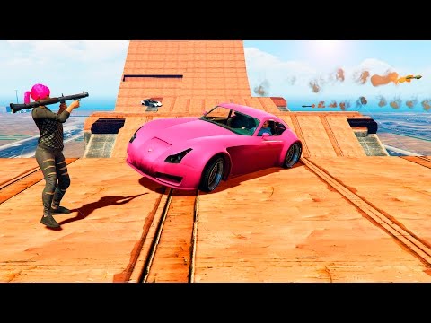 Видео: МАШИНЫ ПРОТИВ ШАЛЬНЫХ РПГ НА ОГРОМНОЙ РАМПЕ (GTA 5 Смешные моменты)