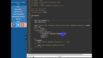 C++ Code to find out the first repeated character in a string (word)