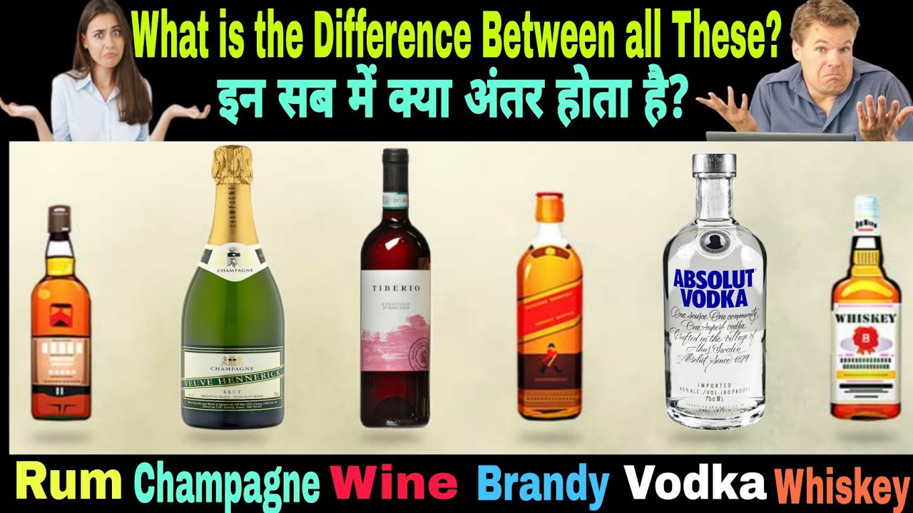 Rum, Whiskey, Vodka, Brandy, Wine, Feni, और Champagne में क्या