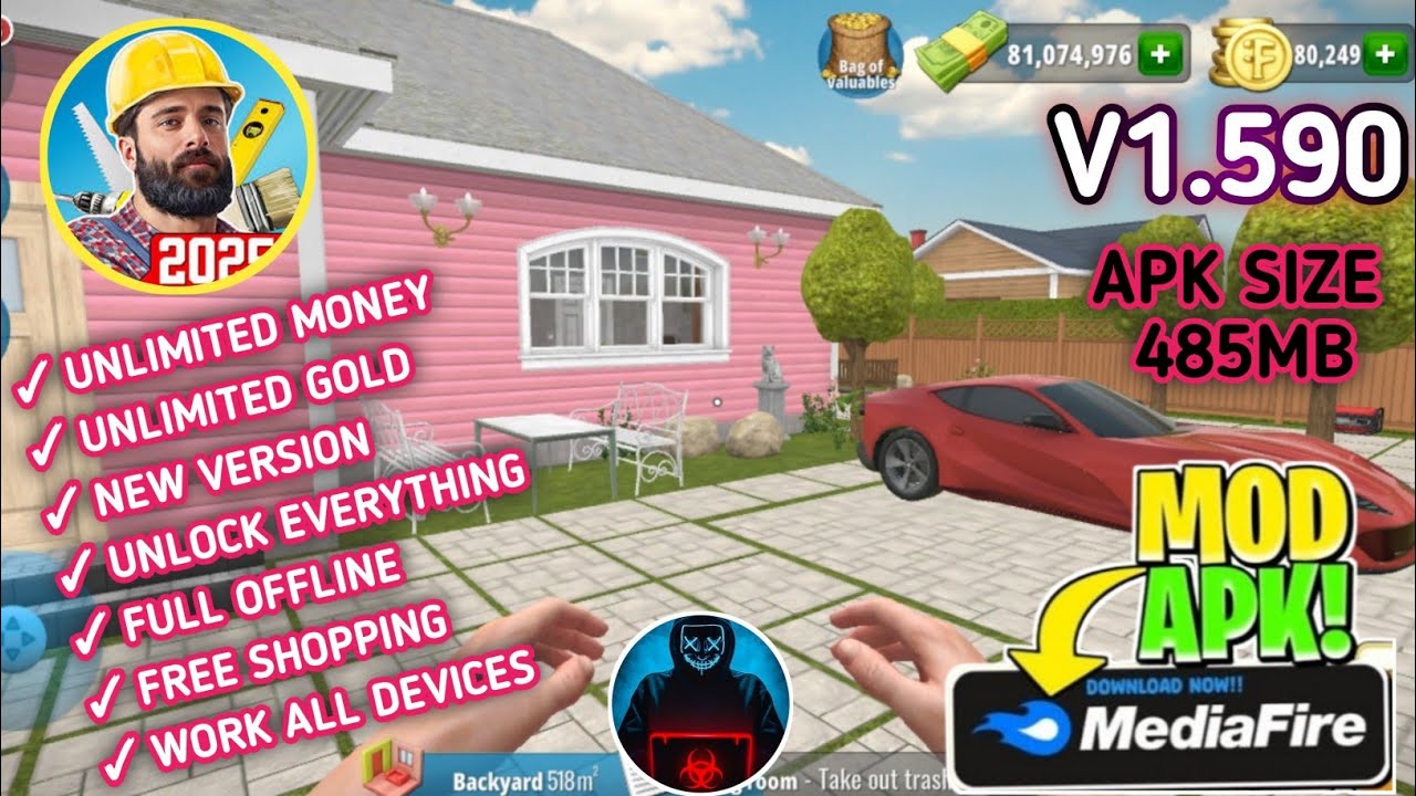 Обновление!! House Flipper Mod Apk 1.590 Последняя версия 2025 года - Неограниченные деньги и раз...
