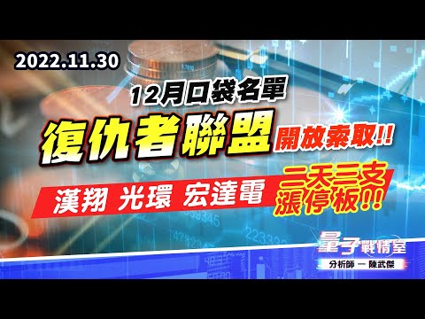 【量子戰情室】#陳武傑 1130 12月口袋名單 #復仇者聯盟 開放索取!! 漢翔 光環 宏達電 二天三支漲停板!!