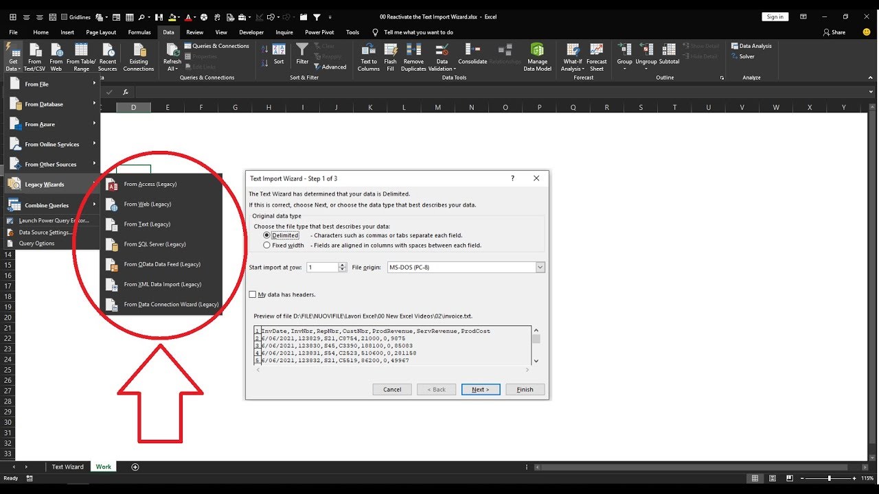 excel text import wizard choose columns
