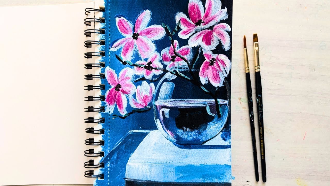 How to paint a Flower Bowl | Acrylic Still life painting for beginners ...