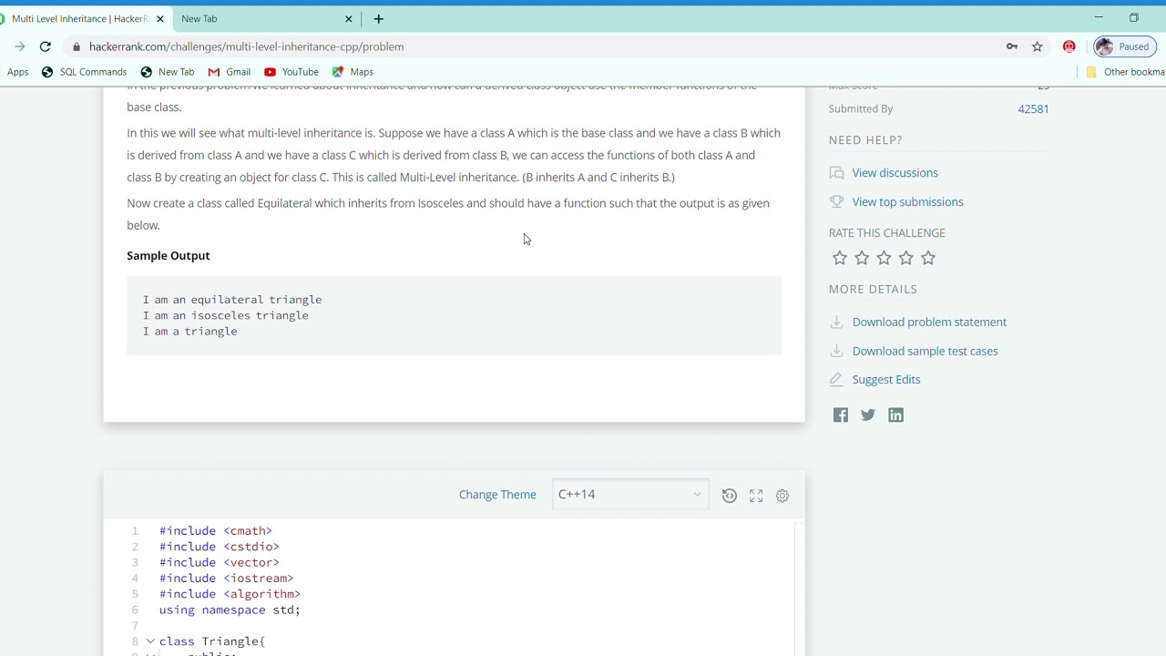 Multi Level Inheritance HackerRank //multilevel inheritance in cpp ...
