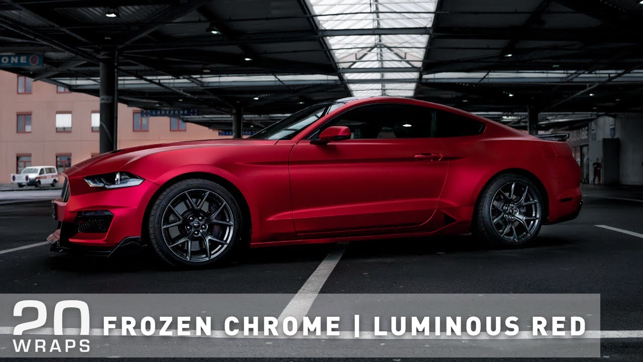 FORD MUSTANG SHELBY WRAPPED IN 20 WRAPS FROZEN CHROME LUMINOUS RED 