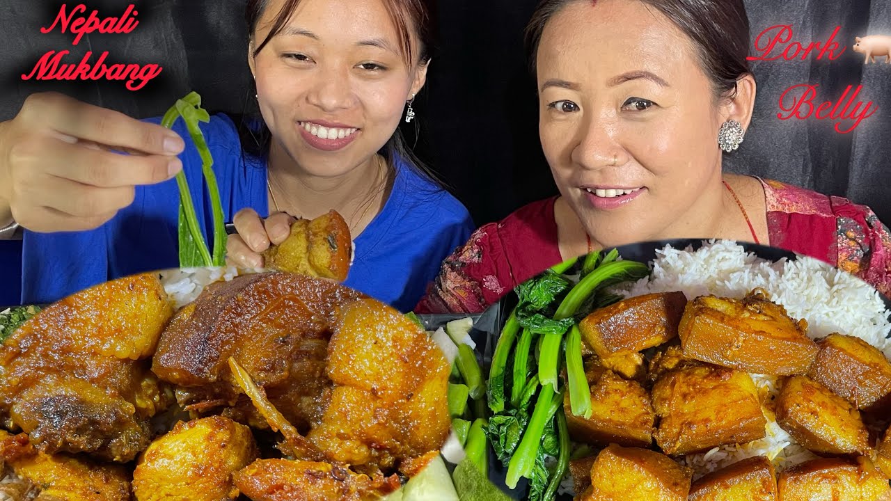 Свинина, мясо, рис, салат с рисом Акбаре Хурсани || Непальский Мукбанг || Свинина 🐖 Мясо || Руби ...