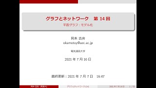 グラフとネットワーク (第14回) 平面グラフ：モデル化 2021年7月16日